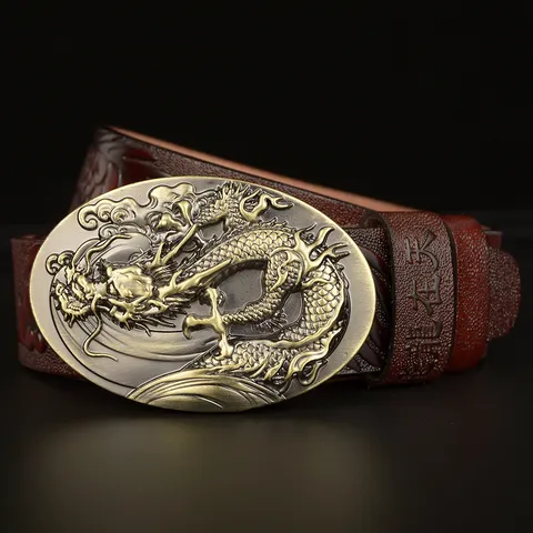 Men's Vintage Ethnic Style Leather Belt Dragon Embossed Cowhide Casual Jeans Belt With Alloy Buckle For Men