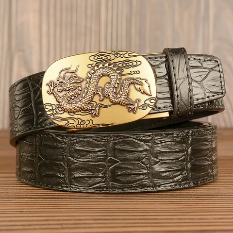 Men's Business Casual Cowhide Leather Belt Crocodile Pattern Automatic Buckle Flying Dragon Metal Strap
