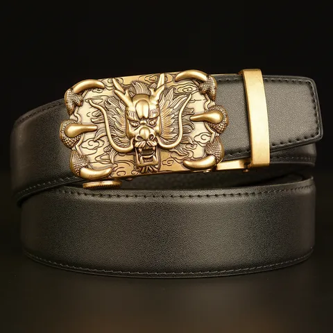 Men's Top Layer Cowhide Leather Belt Automatic Buckle Domineering Dragon Claw Vintage Casual Pants Belt For Men