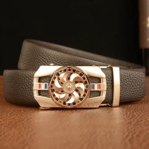 Mens Automatic Buckle Leather Belt Top Layer Cowhide Business Casual Rotary Buckle Pants Belt Metal Buckle Fashion Waist Belt