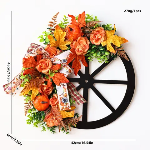 Halloween Wreath Decoration Autumn Pumpkin Wreath Artificial Maple Leaf Berry Garland Front Door Hanging Sign Yard Party Home Decor