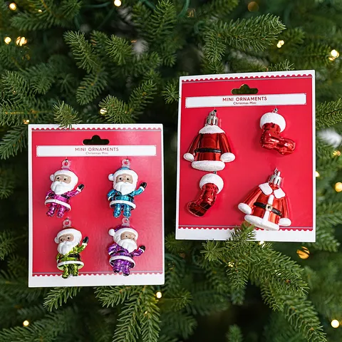 Mini Ornements Suspendus De Noël En Plastique Avec Emballage En Carton Père Noël Bonhomme Pain Épices Cloche Décor