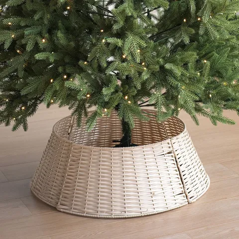 Minimalist Plastic Wicker Christmas Tree Collar Woven Tree Skirt Base Decoration Round Tapered Tree Ring For Xmas Party Home Hotel Decor