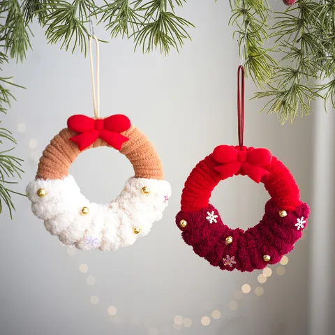 Joyeux Noël Couronne Ornements Suspendus Pendentif Clochette en Velours Peluche Pour Décoration de Sapin de Noël Maison Festival Ornements