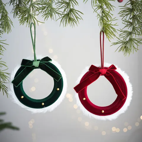 Joyeux Noël Couronne Ornements Suspendus Pendentif Clochette en Velours Peluche Pour Décoration de Sapin de Noël Maison Festival Ornements