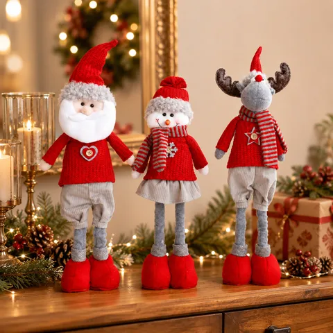 Poupée de Noël Télescopique en Tissu Tricoté Scandinave Ornement Père Noël Bonhomme de Neige Renne Décoration de Fête Maison