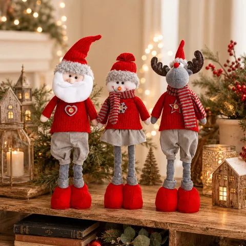 Poupée de Noël Télescopique en Tissu Tricoté Scandinave Ornement Père Noël Bonhomme de Neige Renne Décoration de Fête Maison