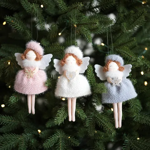 Weihnachten Plüsch Engel Puppe Hängende Dekoration Süß Strickrock Engel Federflügel Anhänger Weihnachtsbaum Deko Kinder Geschenk Festliche Feiertags Party Bedarf