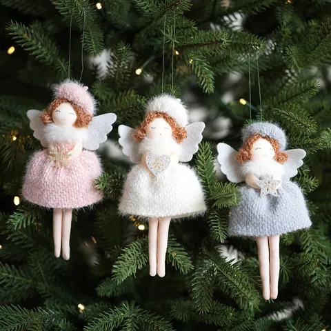 Weihnachten Plüsch Engel Puppe Hängende Dekoration Süß Strickrock Engel Federflügel Anhänger Weihnachtsbaum Deko Kinder Geschenk Festliche Feiertags Party Bedarf