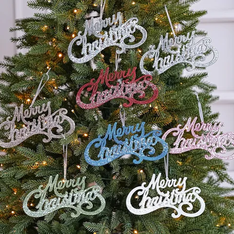 Merry Christmas Letter Sign Hanging Ornament Glitter Plastic Festive Tree Decoration Garland Accent Party Supplies