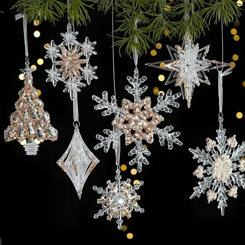 Weihnachtsbaum Transparente Hängende Dekorationen Acryl Eiskristall Rentier Schneeflocke Stern Anhänger Xmas Party Home Decor