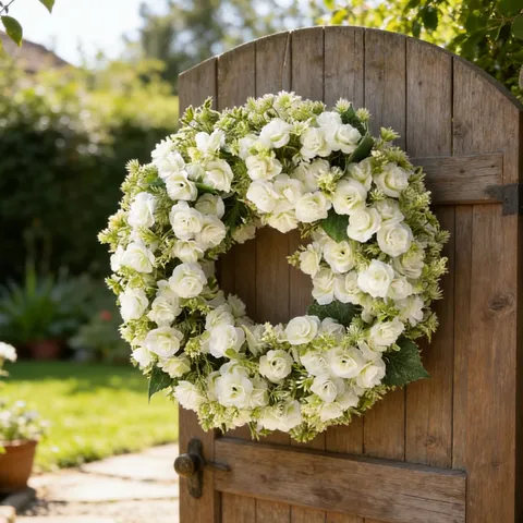 Couronne de Roses Artificielles Suspension de Porte Pour Fête Des Mères Décoration Maison Printemps Été Mariage Murale