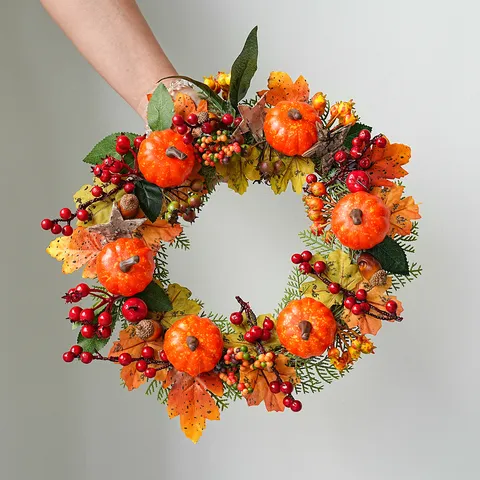Autumn Maple Leaf Pumpkin Wreath For Thanksgiving Halloween Wall Hanging Rattan Wreath Festival Front Door Decoration Home Ornaments