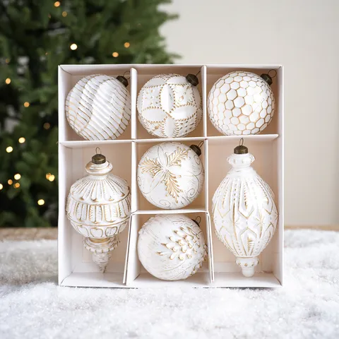 Vintage Matte White Gold Plastic Christmas Tree Ornaments Luxury Snowflake Scepter Baubles For Holiday Party Decor