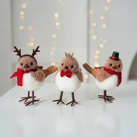 Christmas Valentine Day Flocked Foam Couple Bird Figurine Ornaments For Indoor Window Display Home Holiday Atmosphere Decoration