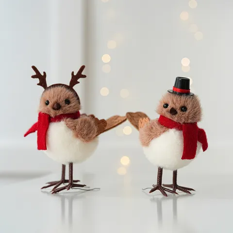 Christmas Valentine Day Flocked Foam Couple Bird Figurine Ornaments For Indoor Window Display Home Holiday Atmosphere Decoration