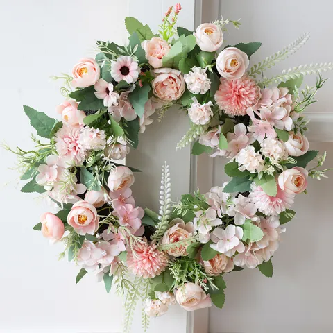 Artificial Peony Hydrangea Wreath Floral Garland For Front Door Wedding Party Home Wall Decoration Silk Flower Peony Hydrangea Hanging Decor