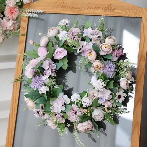 Artificial Peony Hydrangea Wreath Floral Garland For Front Door Wedding Party Home Wall Decoration Silk Flower Peony Hydrangea Hanging Decor