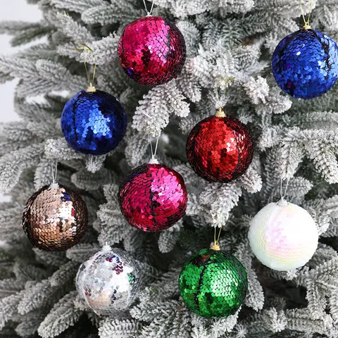 Bolas de Navidad Brillantes Adornos de Espuma con Lentejuelas Colgantes Coloridos de Purpurina para Árbol de Navidad