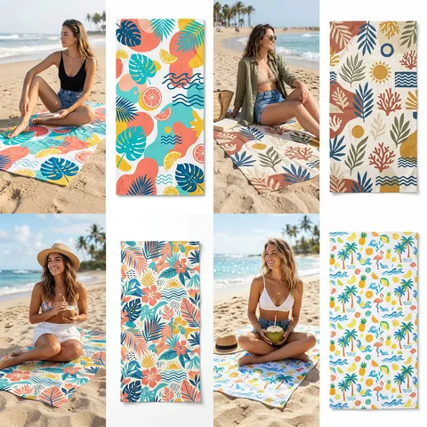 Quick Drying Beach Towel Microfiber Absorbent Lightweight Tropical Plant Fruit Print Bath Towel For Swimming Gym