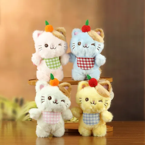 Cute Cat Plush Toy Pendant With Scarf Fruits Decor Cartoon Kitten Stuffed Animal Bag Charm Keychain Gift For Friends