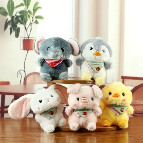 Simpatico Cartone Animato Animale Peluche Portachiavi Ciondolo Morbido Imbottito Mini Elefante Coniglio Maiale Bambola Giocattolo