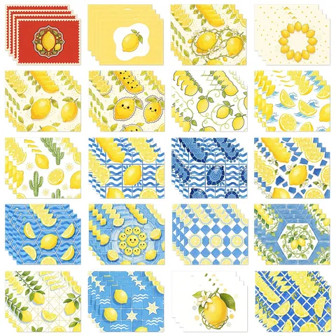 Summer Lemon Linen Placemat French Style Botanical Floral Table Mat Heat Resistant Dining Table Decor Pad