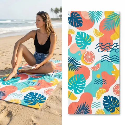 Quick Drying Beach Towel Microfiber Absorbent Lightweight Tropical Plant Fruit Print Bath Towel For Swimming Gym