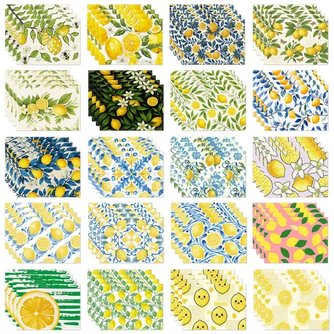 Summer Lemon Linen Placemat French Style Botanical Floral Table Mat Heat Resistant Dining Table Decor Pad