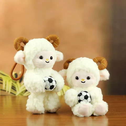 Mignon Pendentif en Peluche de Mouton de Football Poupée d'Agneau en Peluche Douce Porte-clés pour Décoration de Sac Cadeau