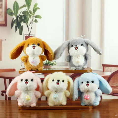 Cute Big Ears Rabbit Plush Toy Pendant Cartoon Bunny Stuffed Doll With Artificial Pearl Necklace For Wedding Crane Machine Gift