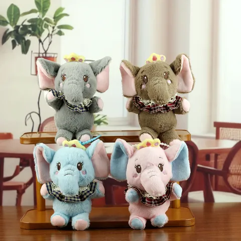 Süßer Polyester Plüsch Elefant Schlüsselanhänger Anhänger Mit Karierter Schleife Mini Krone Dekoration Cartoon Weiches Kuscheltier Elefant Tasche Charme Zubehör Für Täglich Unisex
