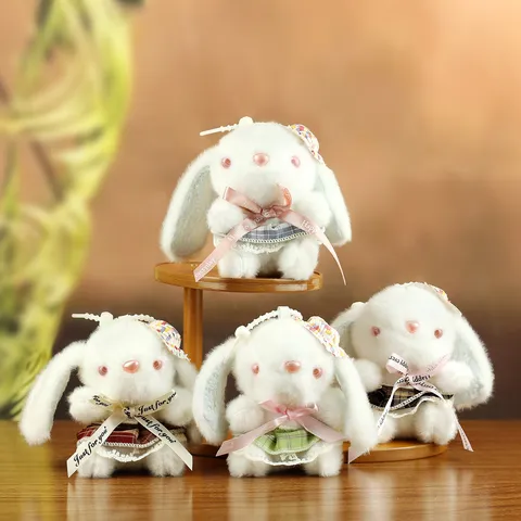 Cute Lolita Rabbit Plush Keychain Bunny Stuffed Toy With Gauze Skirt Straw Hat Bag Hanging Ornament For Backpack Keychain