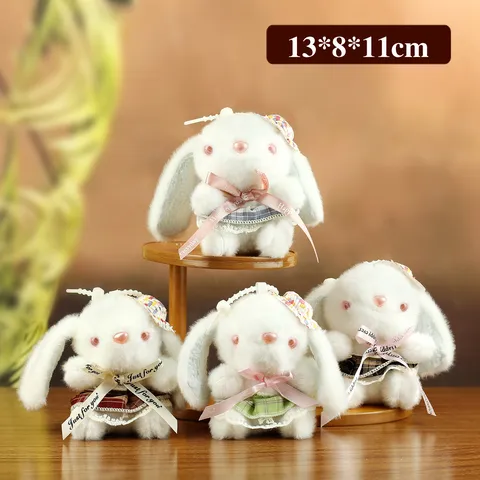 Cute Lolita Rabbit Plush Keychain Bunny Stuffed Toy With Gauze Skirt Straw Hat Bag Hanging Ornament For Backpack Keychain