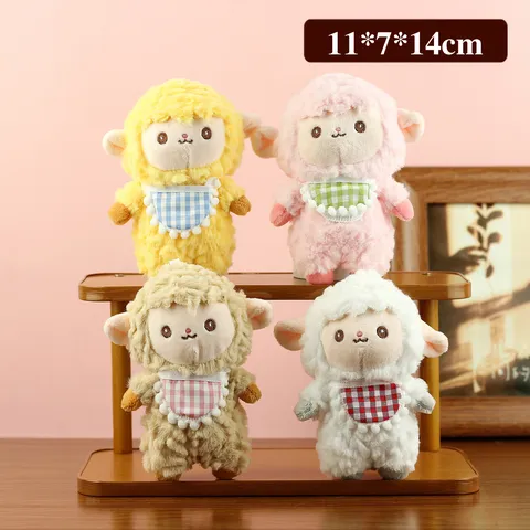Schattig Lam Pluche Sleutelhanger Zacht Knuffeldier Schaap Speelgoed Met Geruite Slab Kleine Rugzak Accessoire Cadeau