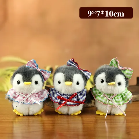 Cute Cartoon Animal Plush Penguin Pendant Keychain Doll Soft Stuffed Toy Bag Accessory Ornament With Plaid Scarf Bowknot For Gift
