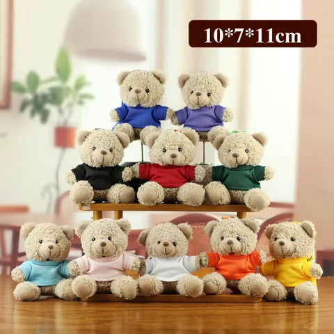 Mini Plush Teddy Bear Keychain Soft Stuffed Animal Toy Bag Charm Pendant Colorful Hoodie Bear Decoration Gift For Women Kids