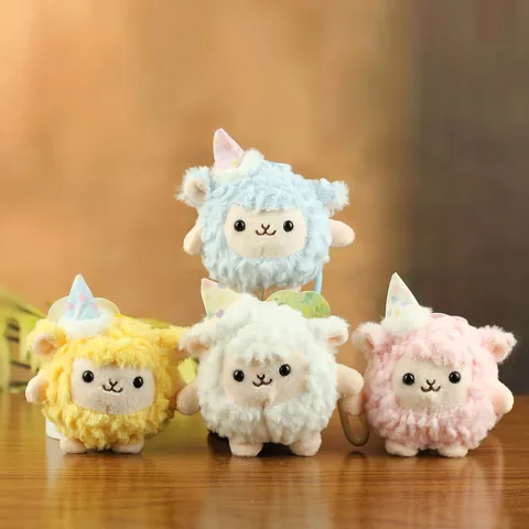 Cute Cartoon Lamb Plush Toy Keychain Ornament Embroidered Sheep Doll Bag Pendant With Party Hat Christmas Decoration Accessory For Keys