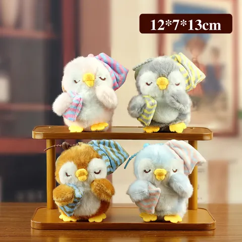 Cartoon Penguin Plush Toy Pendant With Sleeping Hat And Pillow Cute Stuffed Animal Keychain Soft Bag Charm Doll Decoration