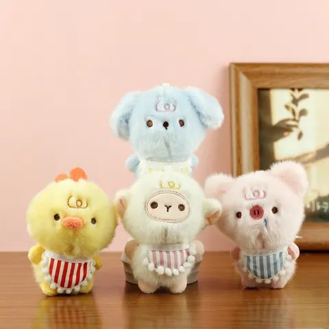Pastoral Animal Plush Toy Stuffed Soft Doll With Striped Bib Polyester PP Cotton Stuffed Animal Plushie For Claw Machine Gift