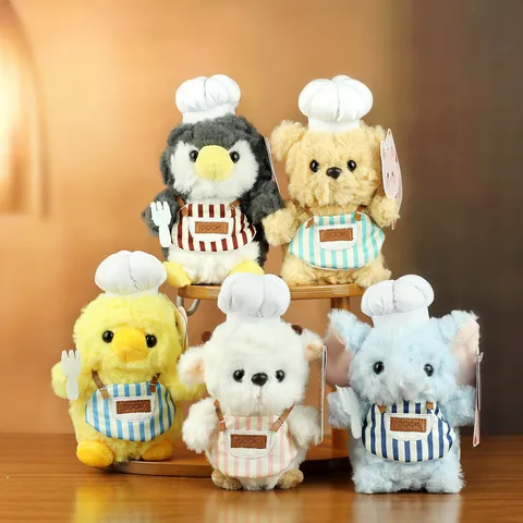 Gourmet Serie Niedliches Plüschtier Tierpuppe Ornament Pinguin Bär Elefant Schaf Huhn Stofftier Mit Chefkoch Hut Gestreifte Schürze Für Kinder Geburtstag Geschenk Haus Dekoration