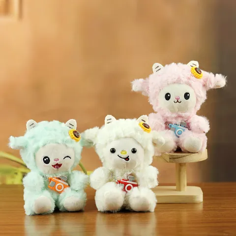 Cute Cartoon Sheep Plush Toy Keychain with Mini Camera Accessory Adorable Lamb Bag Pendant for Kids Girls Gift