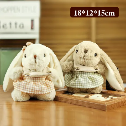 Cute Lily Rabbit Plush Toy Long Ears Bunny Doll With Plaid Dress Stuffed Animal Pendant For Children Birthday Gift Decor