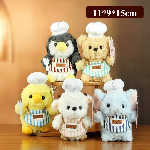 Gourmet Serie Niedliches Plüschtier Tierpuppe Ornament Pinguin Bär Elefant Schaf Huhn Stofftier Mit Chefkoch Hut Gestreifte Schürze Für Kinder Geburtstag Geschenk Haus Dekoration