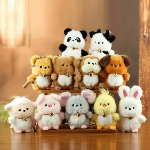 Cute Cartoon Plush Toy Animal Doll Keychain Mini Panda Monkey Bear Rabbit Stuffed Bag Charm Pendant Decoration with Bell