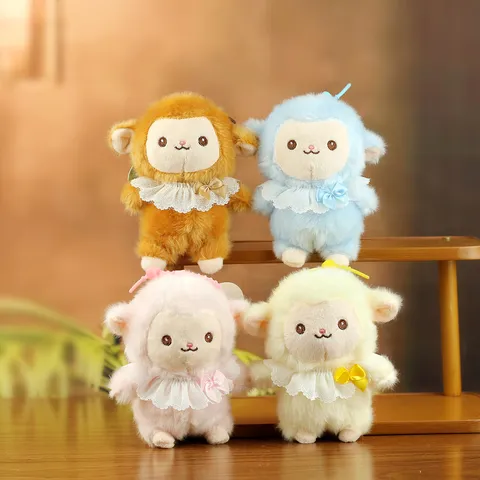 Simpatico Portachiavi in Peluche a Forma di Pecora Con Bordo in Pizzo e Fiocco Morbido Animale Di Peluche Ciondolo Zaino Regalo Ragazze