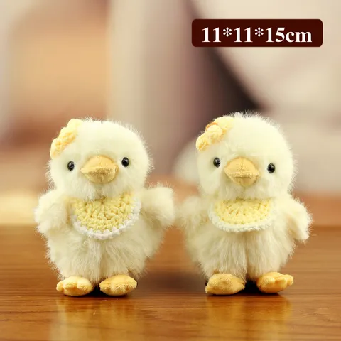 Cute Little Yellow Duck Plush Toy Keychain With Knitted Flower Bib Soft Stuffed Animal Doll Bag Hanging Decoration Ornament