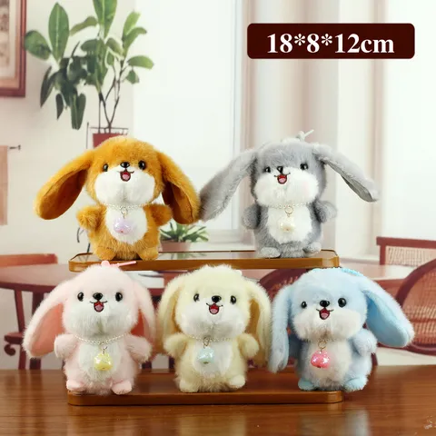 Cute Big Ears Rabbit Plush Toy Pendant Cartoon Bunny Stuffed Doll With Artificial Pearl Necklace For Wedding Crane Machine Gift