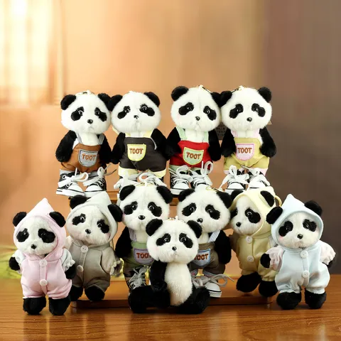 Cute Panda Plush Keychain Jointed Bear Toy Bag Charm Small Stuffed Animal Doll With Hooded Sweatshirt And Shoes For Kids Gift