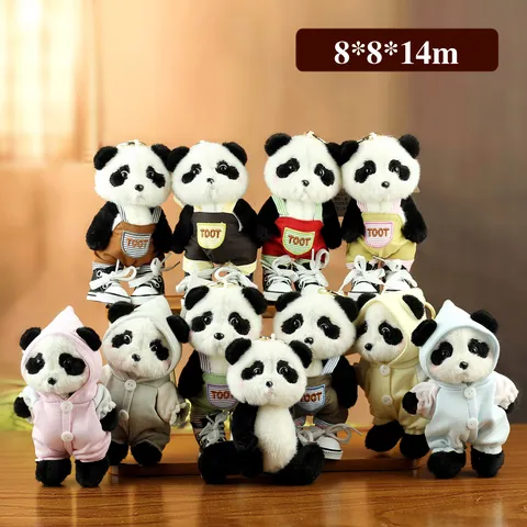 Cute Panda Plush Keychain Jointed Bear Toy Bag Charm Small Stuffed Animal Doll With Hooded Sweatshirt And Shoes For Kids Gift